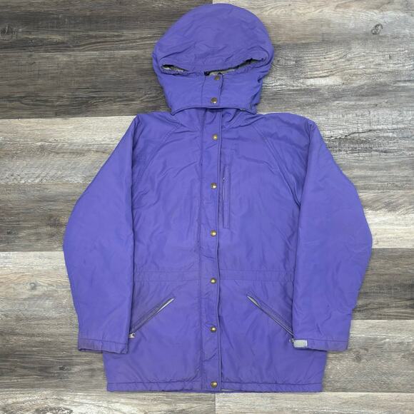 Vintage 80s LL BEAN Purple Womens M Snap Down Penebscot Parka‎ Hooded Jacket - Picture 1 of 9